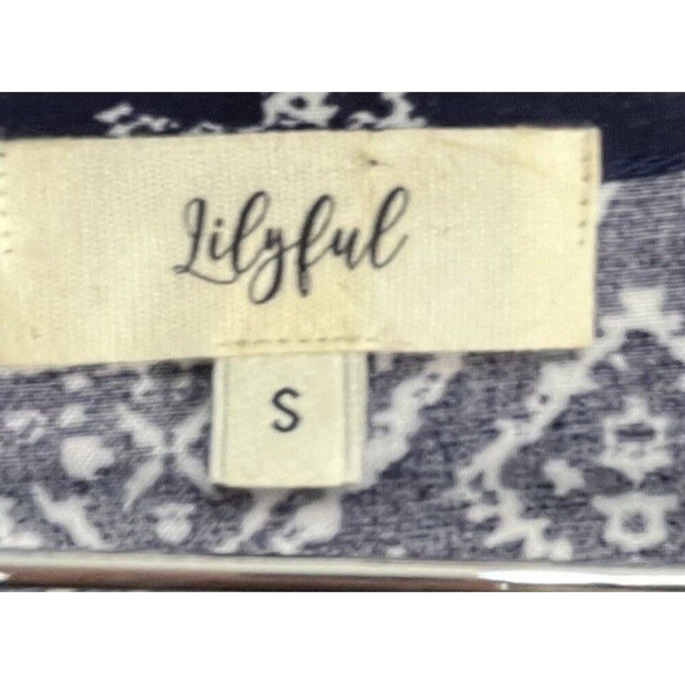 Lilyful Boho Tunic Dress Women S Blue White Print Flowy Batwing - Picture 3 of 10